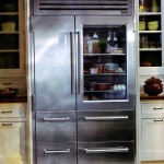 Door Refrigerator Kitchen Glass Door Refrigerator In Traditional Kitchen Design Using Cream Kitchen Cabinet Made From Wooden Material For Inspiration Decoration Glass Door Refrigerator As A Treasure Box For Your Hot Day