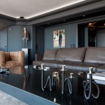 Metal Table Apartment Glass Metal Table Living Room Apartment Design With Black Leather Sofa And Brown Petrie Chair Apartment Spacious Two-Bedroom Apartment With Dramatic Interior Design