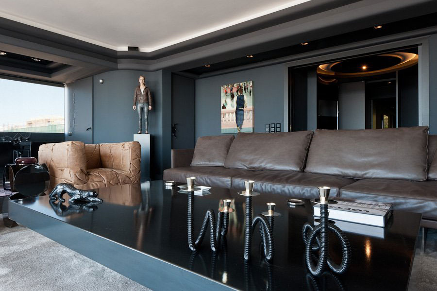 Metal Table Apartment Glass Metal Table Living Room Apartment Design With Black Leather Sofa And Brown Petrie Chair Apartment Spacious Two-Bedroom Apartment With Dramatic Interior Design