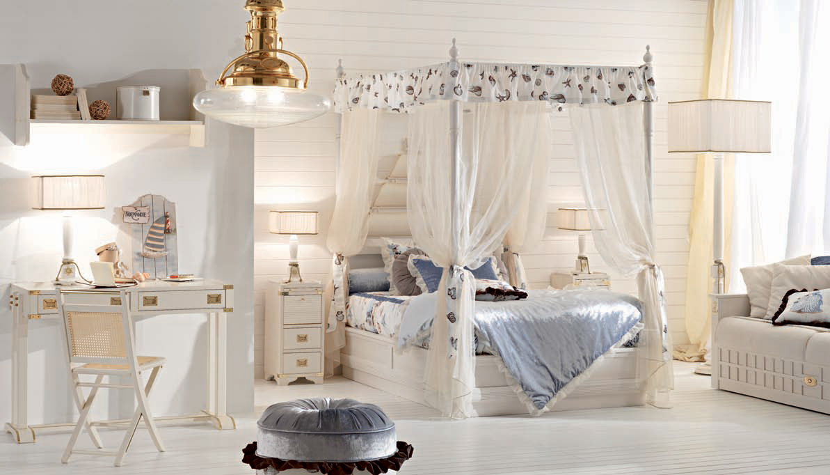 Canopy Bed And Gorgeous Canopy Bed Drapes Idea And Cool White Children Bedroom Furniture Feat Round Ottoman Design Bedroom Kids Bedroom Furniture Ideas In Smart Placement