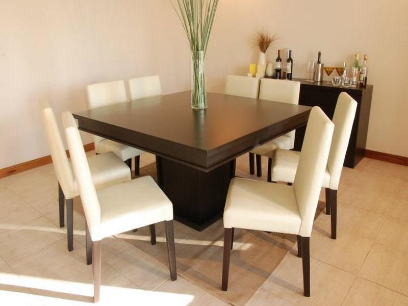 Floor Tile White Gorgeous Floor Tile Design Plus White Leather Chairs Also Minimalist Square Dining Table With Black Color Dining Room  Square Table For Fascinating Dining Room Design 