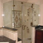 Soft Brown Focused Gorgeous Soft Brown Loft Bathroom Focused On Corner Glass Shower Enclosure Plus Decorative Mosaic Wall Tile Accent Interior Design  Awesome Decorations Of Glass Shower Enclosures 