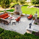 Lawn In With Grassy Lawn In Backyard Combine With Outdoor Living Space Fitted Orange Sofa Coffee Table Plus Fireplace Outdoor  Wicked Ideas For Content Leisure Time In Outdoor Living Rooms 