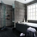 And Black Bathrooms Gray And Black Color Schemed Bathrooms Decorating Ideas For Home Office With Modern Black Ceramic Floor Design And White Ellipse Bathtub Design Also Glass Shower Doors For Small Bathrooms Idea Bathroom The Most Comfortable Bathroom Decorating Ideas