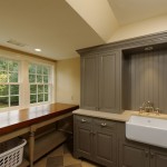 Cabinet Paint Bay Gray Cabinet Paint Color And Bay Window Idea Feat Beautiful Laundry Room Sink Plus Plastic Basket Under Counter Interior Design  Laundry Room Sinks That Are Functional As Well As Decorative 