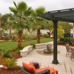 Backyard Landscaping Neat Great Backyard Landscaping Idea With Neat Lawn Also Palm Garden Feat Water Feature And Modern Gray Pergola Design Outdoor  Backyard Landscaping Ideas For Naturalistic Nuance 