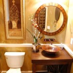 Guest Bathroom With Great Guest Bathroom Decor Idea With Brass Washbowl And Potted Flower Plants Plus Round Wall Mirror Interior Design  Fantastic Guest Bathroom In Guest Bathroom Ideas 