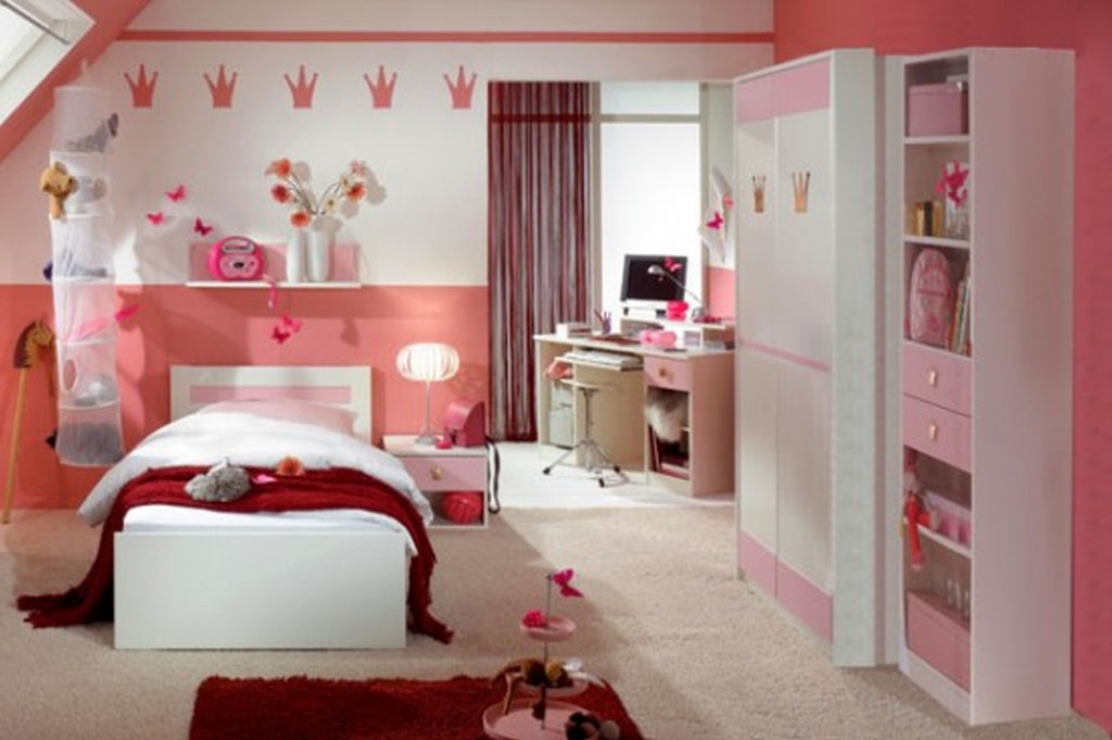 Tiny Girl With Great Tiny Girl Bedroom Idea With Pink And White Furniture Set Design Plus Crown Wall Decal Feat Corner Computer Desk Bedroom Beautiful Tiny Bedroom Ideas For Maximizing Style