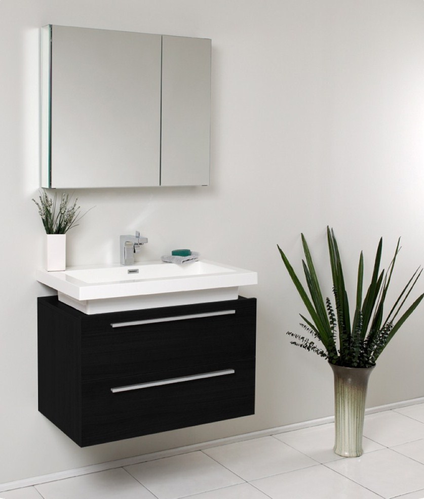 Plants In With Green Plants In Pot Paired With Black Bathroom Vanity Equipped With White Washbasin Plus Faucet  Bathroom  Awesome Black Vanity Designs To Bring Elegance Into Bathrooms 