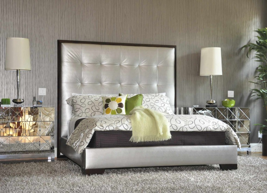 Scheme Bedroom High Grey Scheme Bedroom Design With High Headboard Bed Units With Padded Style And Beautiful Pattern Pillow Covers Beside Two Table Lamps For Bedroom Lighting Ideas Bedroom 15 Elegant Bedroom Table Lamp To Increase Romantic Nuance
