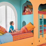 Kids Room Ideas Handsome Kids Room Furniture Design Ideas With Cute Orange Blue Bunk Bed For 3 Persons And Interesting White Curved Frame Window Also Sweet Bedding Set Design And Storage Under The Bed Idea Furniture Composing The Special Type Of Kids Room Furniture