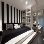 Shelf Beside And High Shelf Beside Double Bed And Desk Under Hanging Lamp Inside Black And White Bedroom Bedroom Black And White Bedroom Design For Welcoming Nuance