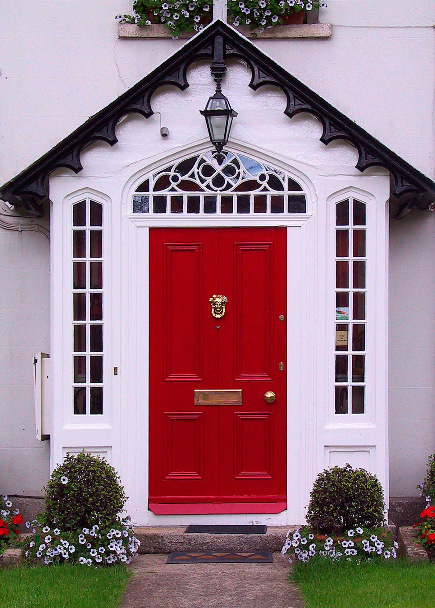 Exterior Design Traditional Home Exterior Design Decorated With Traditional Red Front Door Ideas Made From Wooden Material And Green Landscaping Edging Exterior Red Front Door As Surprising Door Design For Modern Home