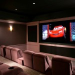 Theater Idea Large Home Theater Idea Present Sophisticated Large Wall Display Screen And Brown Seating With Master Remote Slot Plus Wall Sconce Light Decoration  Make Your Own Private Home Theatre 