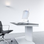 Monitor On Desk Impressive Contemporary Monitor On Modern White Desk Facing Nice Swivel On Wheel Plus Wall Lamp Furniture Perfect Modern White Desk Application For Home Office