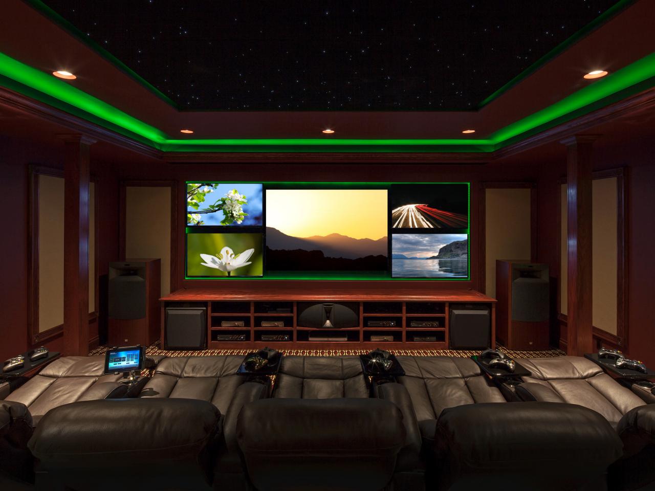Media Room Five Impressive Media Room Design With Five Different Flat Screened TV On The Wall Complete Media Players And Black Cushioned Seats For Media Room Ideas Decoration Decorative Media Room Ideas In Contemporary Design