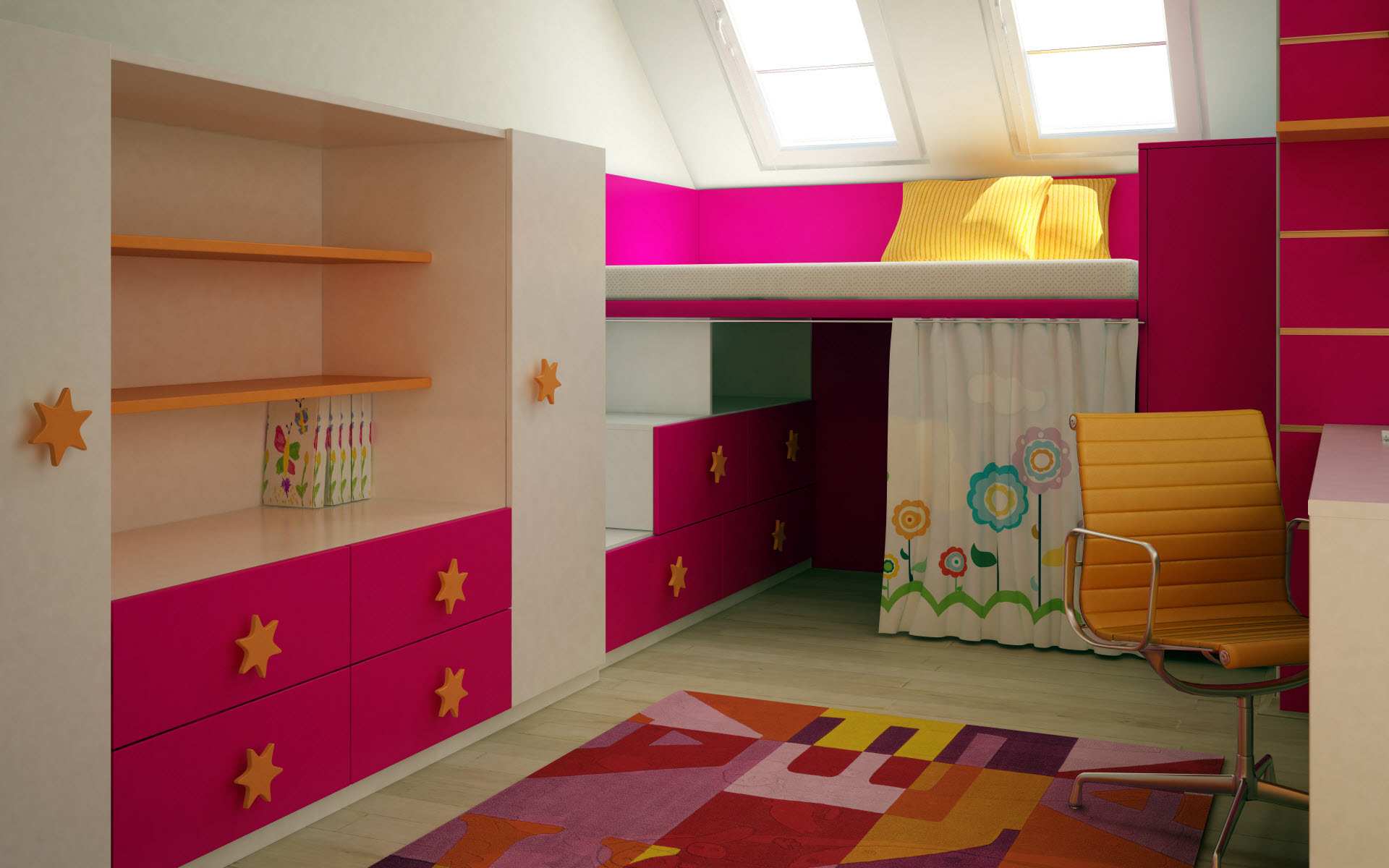 Pink Interior Room Impressive Pink Interior Of Kid Room Ideas For Girls Furnished With Cupboards And Cabinets Completed With Yellow Pedestal Chair On Thick Rug Kids Room 15 Trendy Kids Room Ideas For The Bold Modern Home