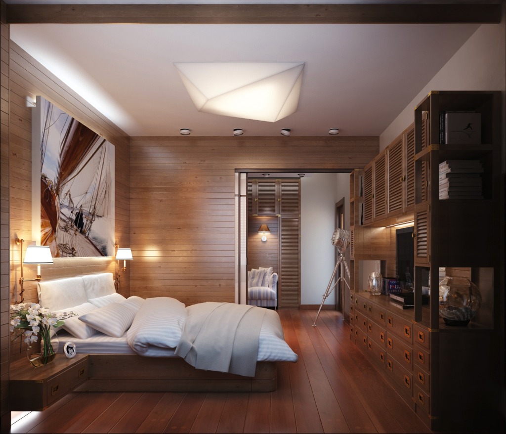 Brown And Of Inspiring Brown And White Interior Of Men's Bedroom Ideas With Queen Bed And Wall Sconces Lighting Furnished With Wall Nightstand Completed By Flower As Decor Bedroom Mens Bedroom Ideas: The Design Character