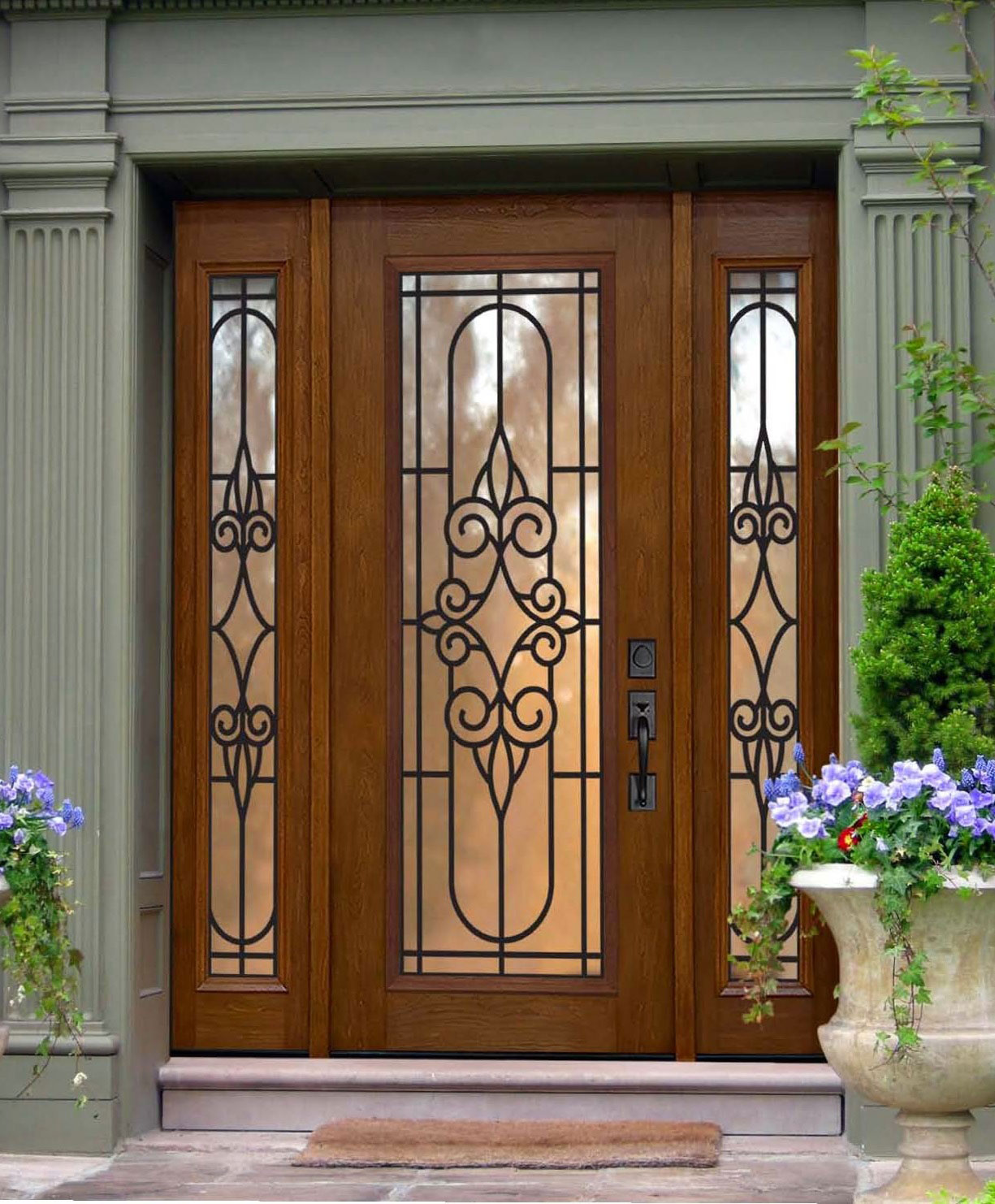 Entrance With Ideas Inspiring Entrance With Front Door Ideas Wooden Made Applying Black Door Lever Also Combined With Glass Custom And Completed With Soft Doormat Exterior Front Door Ideas: The “Face” Of The House