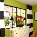 Green Kitchen Black Inspiring Green Kitchen Decorated With Black And White Striped Window Curtains Also Decorative Cone Table Lamp Near French Windows Kitchen 20 Elegant And Beautiful Kitchens With Black And White Curtains