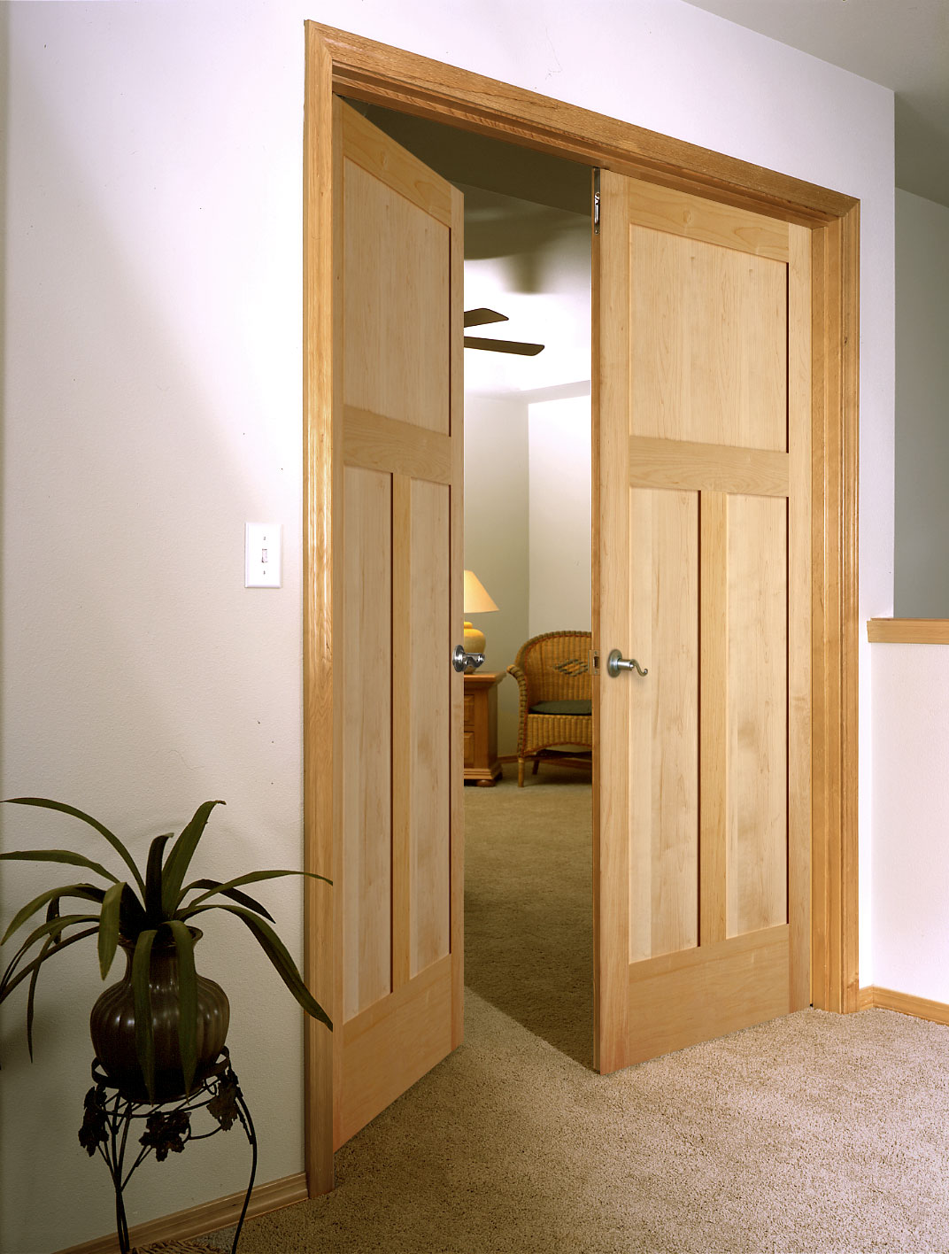 Natural Interior Applying Inspiring Natural Interior Wood Doors Applying Silver Knob Of Entrance Matched With White Wall Color And Furnished With Vase Plants Decorations Interior Design The Possible Combination Of The Interior Wood Doors