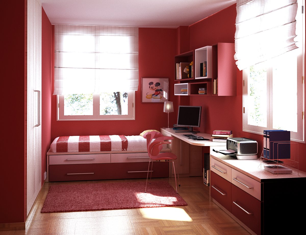 Red Kids Ideas Inspiring Red Kids Room Paint Ideas Matched With Red Kids Bedroom Interior With Single Bed On Platform Drawers And Wall Cabinet Plus Completed With Desk Sets Kids Room Colorful And Pattern Kids Room Paint Ideas