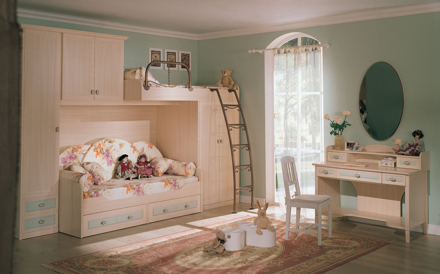 Wooden Furnitures Room Inspiring Wooden Furniture In Kid Room Ideas With Bunk Beds Combined With Cupboards Completed With Desk And Oval Mirror Also Furnished With White Chair On Rug Kids Room 15 Trendy Kids Room Ideas For The Bold Modern Home