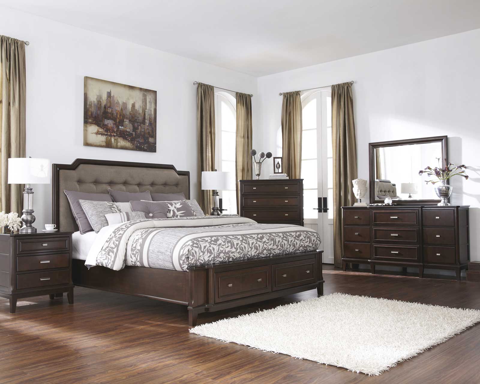 King Bedroom Design Interesting King Bedroom Sets Layout Design Ideas With Classy Dark Wooden Bedroom Storage Design And Charming White Colored Feather Carpet Idea Also Adorable Bed Spread Ideas Bedroom Enhance The King Bedroom Sets: The Soft Vineyard-6