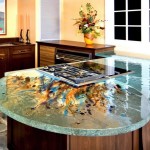 Design With Countertop Interesting Kitchen Design With Glass Kitchen Countertop Brown Wooden Cabinets And Granite Floor For Kitchen Countertop Material Design Contemporary Kitchen Countertop Material For Modern Theme Enthusiasts
