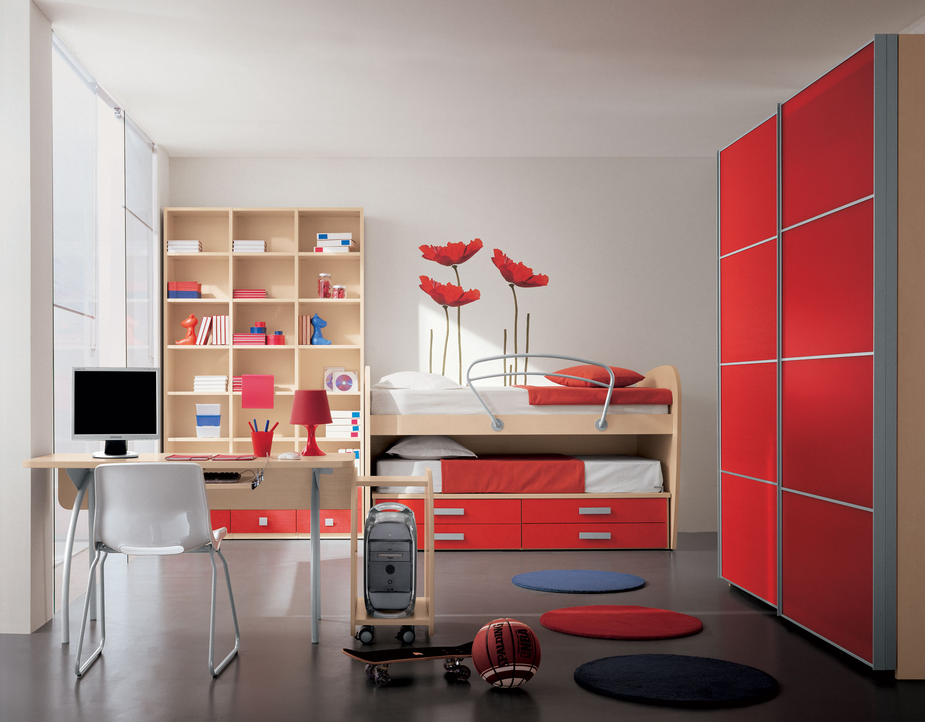 Modern Bedroom Room Interesting Modern Bedroom Of Kid Room Ideas Applying White And Red Room Color With Desk Sets And Chair Completed With Bunk Beds On Platform Drawers And Furnished With Cupboards Kids Room 15 Trendy Kids Room Ideas For The Bold Modern Home