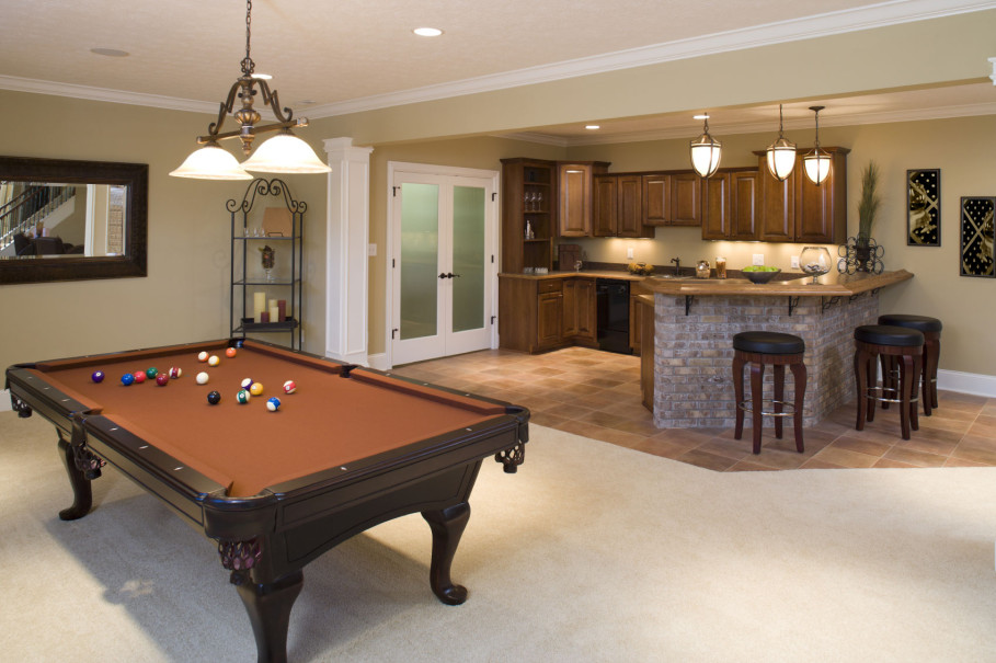Playroom Billiard Branched Interesting Playroom Billiard Table Under Branched Lamp In Finished Basement Ideas At Traditional House Image Basement Finished Basement Ideas For Cozy Additional Living Space