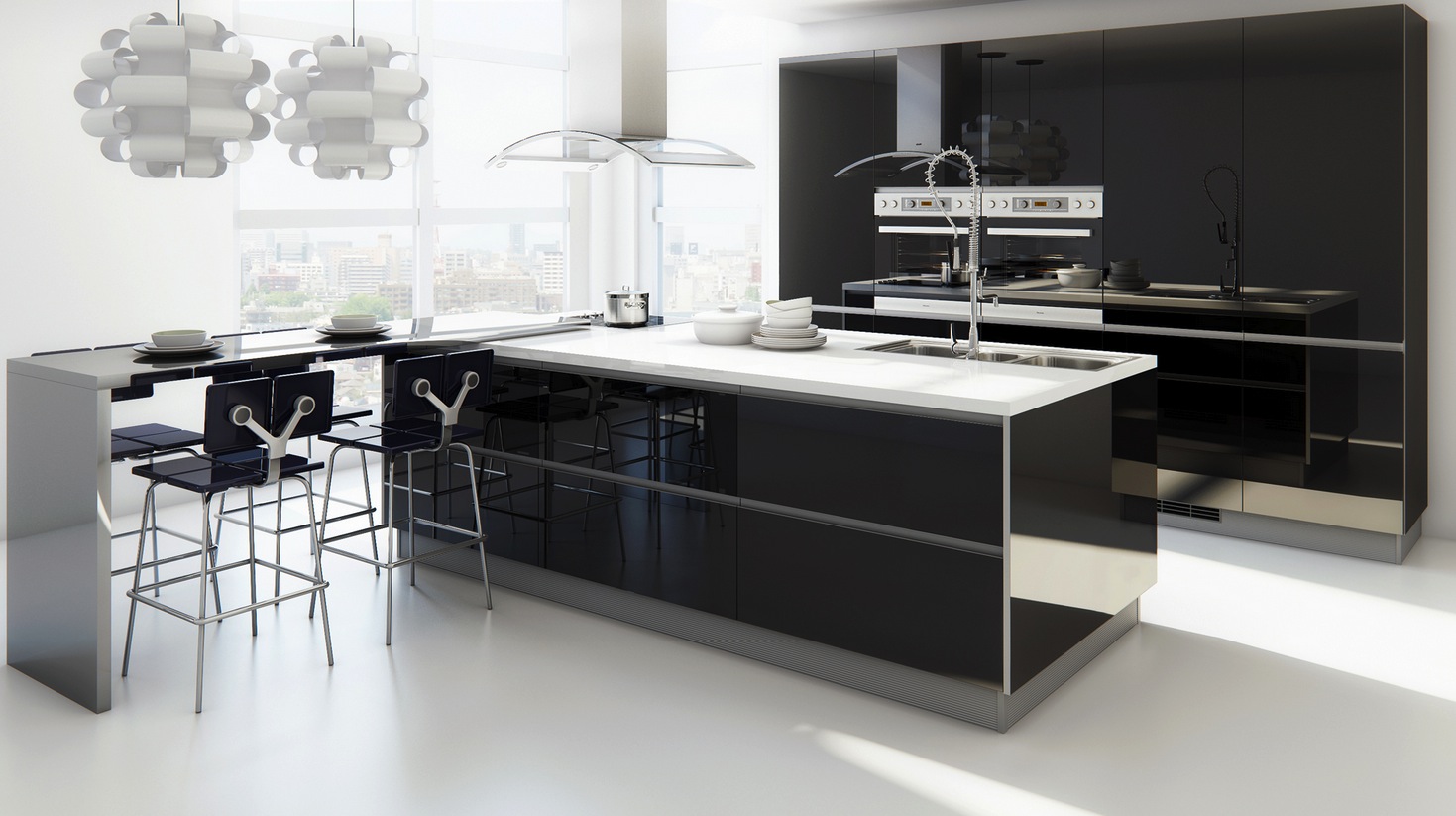 With Convertible Design Island With Convertible Breakfast Bar Design Also Modern Kitchen Sink Picture Feat Cool Pendant Lighting Idea Kitchen 20 Elegant And Beautiful Kitchens With Black And White Curtains