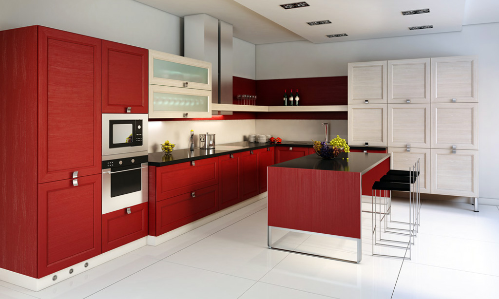 With Modern Plus Island With Modern Seating Design Plus Black Countertop And Compact Red Kitchen Cabinets Kitchen  Create Incredible Kitchen With Red Kitchen Cabinet 
