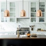 Filled Marble Feat Kitchen Filled Marble Backsplash Idea Feat Amazing Copper Pendant Lights And Industrial Barstools Design House Designs  Pendant Lights With Beautiful Copper Shades Become The Center Of Attention In Rooms 
