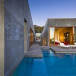 House Design Concrete Large House Design With Exposed Concrete Wall And Pool With White Outdoor Lounge Chairs Ideas Architecture Sophisticated Concrete And Steel Modern Home With Glass Elements