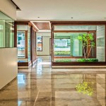 Brown And Flooring Light Brown And Black Marble Flooring Tile Twin Courtyard Modern House Design With Glass Window Ideas Architecture Spacious Modern Home With Large Windows On The Walls