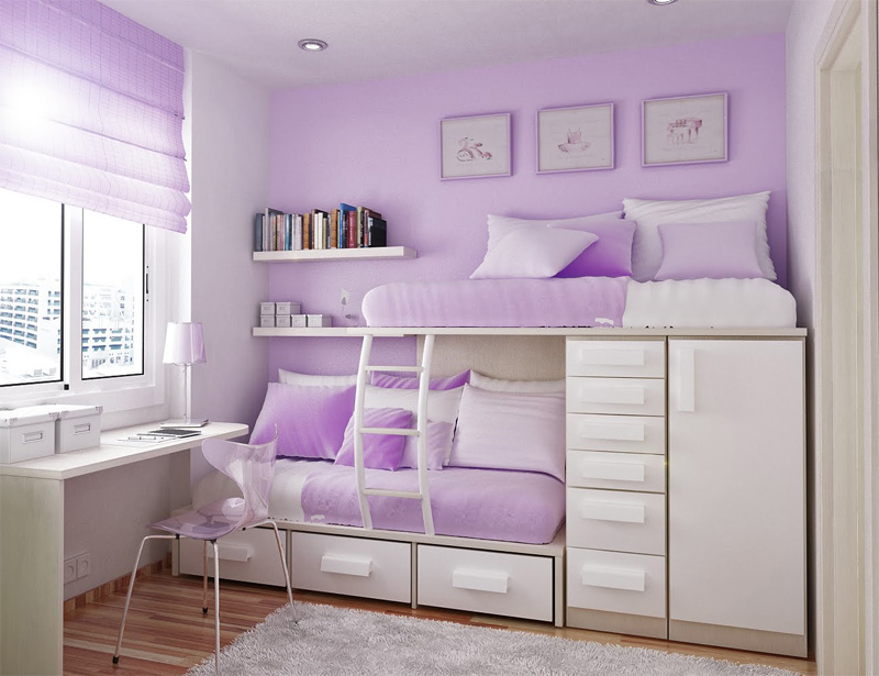 Purple Teenage With Light Purple Teenage Bedroom Equipped With Bunk Bed Plus Storage Paired With Wall Shelf And Desk  Interior Design  The Most Alluring Room Ideas For Teenager 