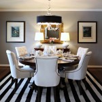Pattern Rug Comfortable Lines Pattern Rug Idea Feat Comfortable White Leather Dining Chairs Plus Round Table Design Or Elegant Pendant Lights Dining Room  White Leather Dining Chairs Inducing Beauty As Well As Elegance 