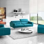 Room With Feat Living Room With Marble Flooring Feat Cute Blue Leather Sofa Design Also Stylish Round Coffee Table Furniture  Going Easy To Relax On A Blue Leather Sofa 