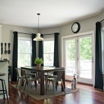 Black Window Glass Long Black Window Curtains With Glass Door Faced Decorative Wooden Kitchen Table And Gray Armchairs Kitchen 20 Elegant And Beautiful Kitchens With Black And White Curtains