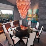 Dining Room Couples Lovely Dining Room Ideas For Couples With Round Glass Dining Table Top 8 Persons Designs And Classy Dark Wood Frame Padded Seat Idea Also Beautiful Orange Flower Pendant Lamp Design Dining Room The Best Simple Dining Room Ideas