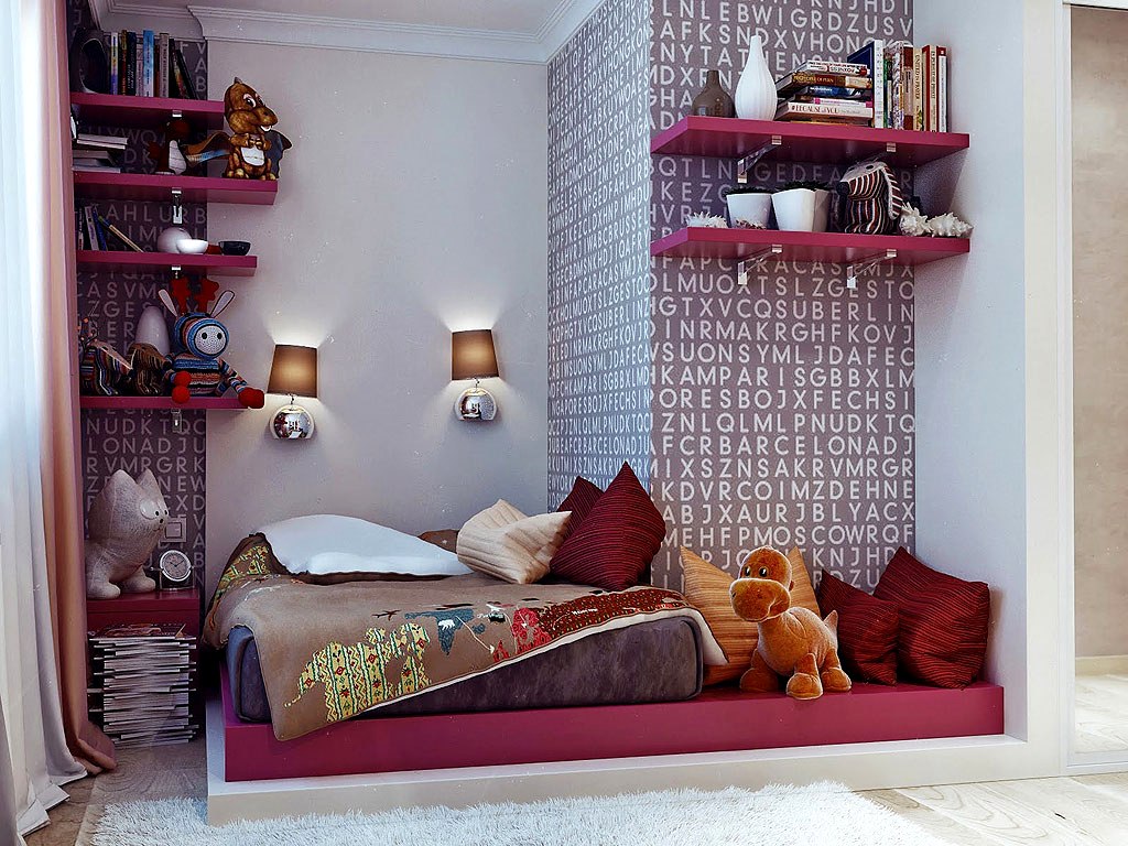 Dolls In Bedrooms Lovely Dolls In Cool Teen Bedrooms With Fluffy Bed And Cushions Under Red Floating Shelves Bedroom Cool Teen Bedrooms Using Black And White Interior Theme