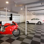 Design Ideas Contemporary Lovely Garage Design Ideas Decorated With Amazing Contemporary Style Using Industrial Ceiling Style And Black Grey Tile Flooring Decoration Decoration Garage Design Ideas With Cabinet And Hanger Compartment For The Sake Of Good Arrangement