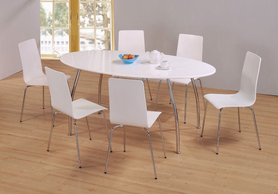 Painted Wood White Lovely Painted Wood Floor And White Chairs Design Feat Modern Oval Dining Table With Steel Legs Dining Room  Oval Dining Tables Perform Enchanting Tables 