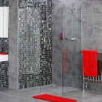 Red Area Stainless Lovely Red Area Rug Plus Stainless Steel Towel Rack Rail Also Wonderful Black Tile Shower Idea Bathroom  Inspiring Tiles Ideas To Determine The Overall Look And Feel Of A Shower 