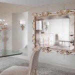Large Wall Gold Luxurious Large Wall Mirror With Gold Carving Frame And Glass Top Dining Table Plus Comfy Upholstered Chairs House Designs  Maximize Your Reflection On A Large Wall Mirror 