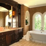 Bathroom Vanity Furniture Luxury Bathroom Vanity With Black Furniture And Large Wall Mirror Idea Feat Cool Freestanding Bathtub Also Arched Windows Bathroom  Impressing Bathroom Vanity From Bathroom Vanity Ideas 