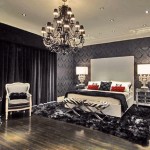 Bedroom With White Luxury Bedroom With Black And White Decor Plus Oversized Chandelier Idea Feat Hardwood Floor Also Mirrored Bedside Cabinets Bedroom  Applying Black And White Bedroom Ideas 