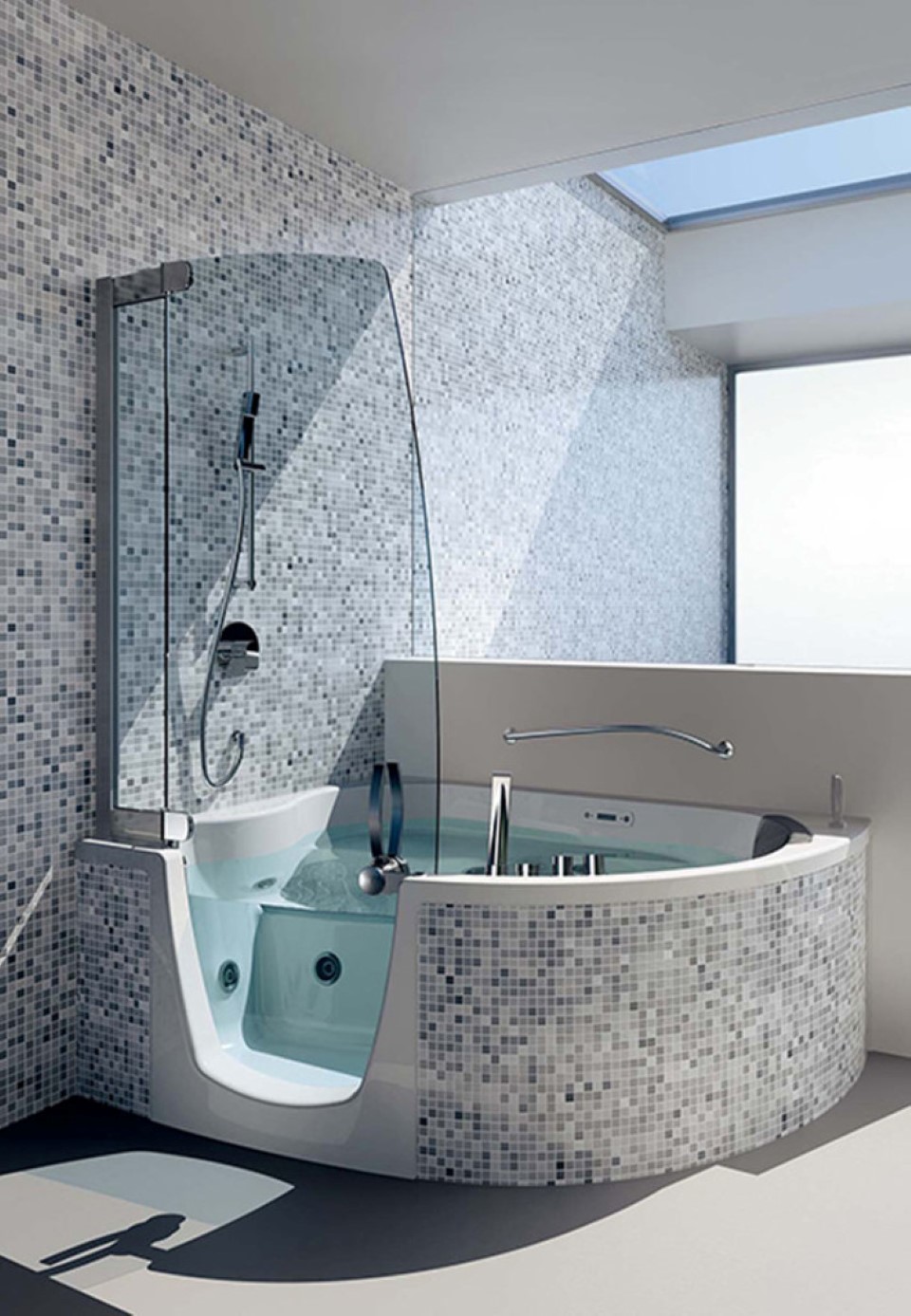 Mosaic Tile Hot Luxury Mosaic Tile Wall And Hot Tub Panel Mixed With Modern Bathroom Shower Head Hose Plus Glass Door Bathroom Shower Bathroom Ideas For Your Modern Home Design