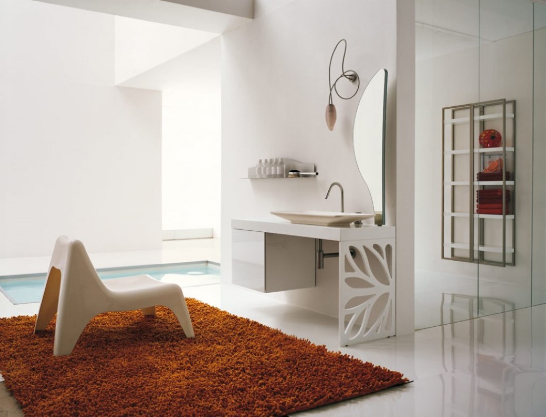Orange Bathroom White Luxury Orange Bathroom Rugs Under White Lounge Chairs Combine Stylish Bathroom Vanity With Washbowl Plus Arched Water Faucet 23 Luxury Bathroom Rugs With Sophisticated Decor Accents